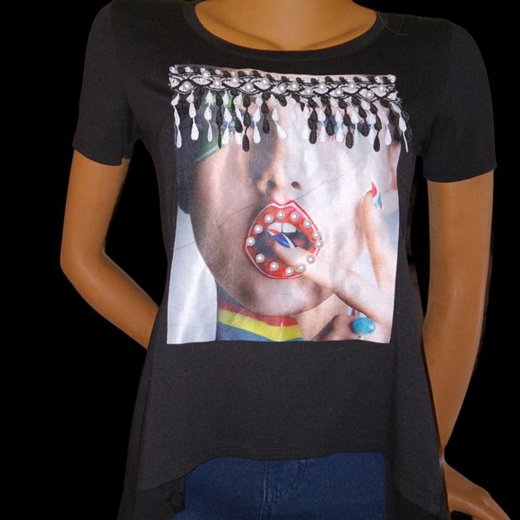 Funky Retro Hi-Low Blouse – Black – Rainbow – Unique Style – Size S - EUC - Picture 1 of 5